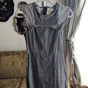 Mata Traders Grey Dress with Striped Sailor Collar